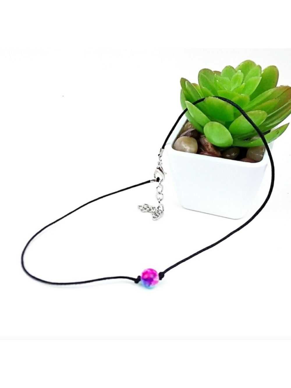 NWT Amazing Tie Dye Bead On Black Cord Choker Necklace!